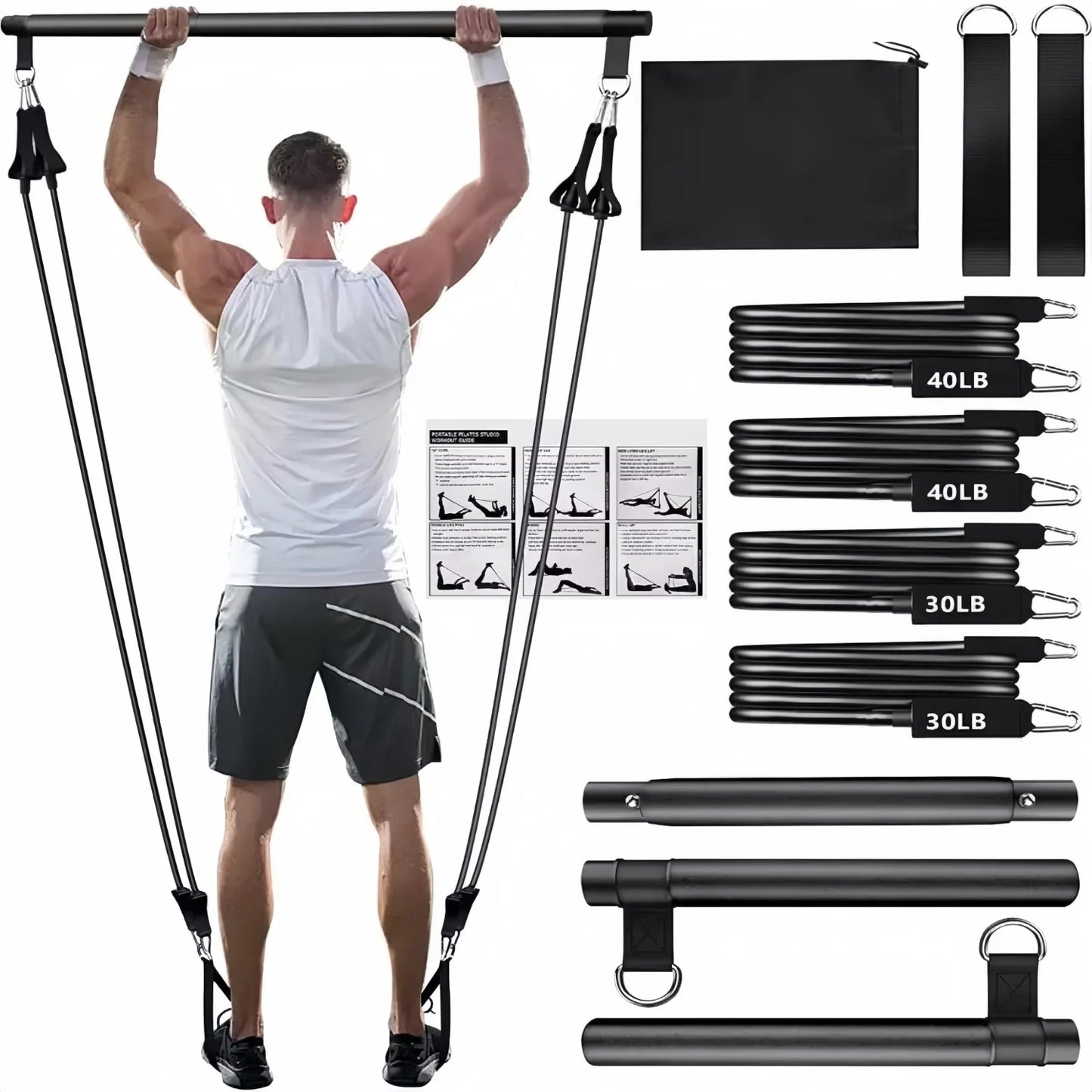 Portable Yoga Pilates Bar with Resistance Band