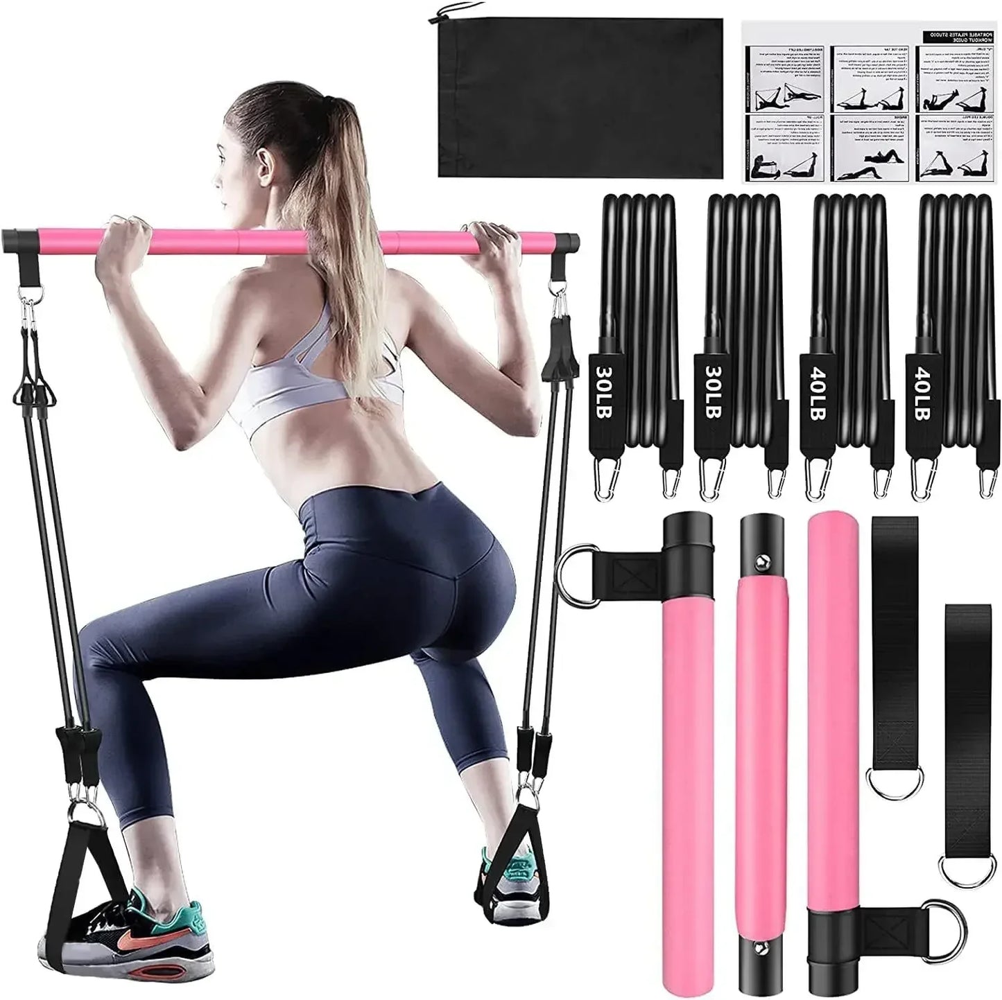 Portable Yoga Pilates Bar with Resistance Band
