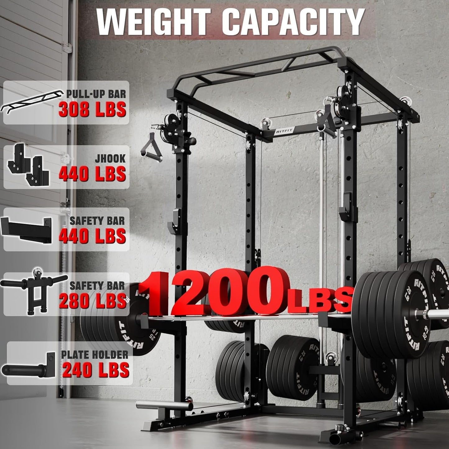 Ultimate PPC-P3 Power Cage & LAT Pulldown System - 1200LB Squat Rack